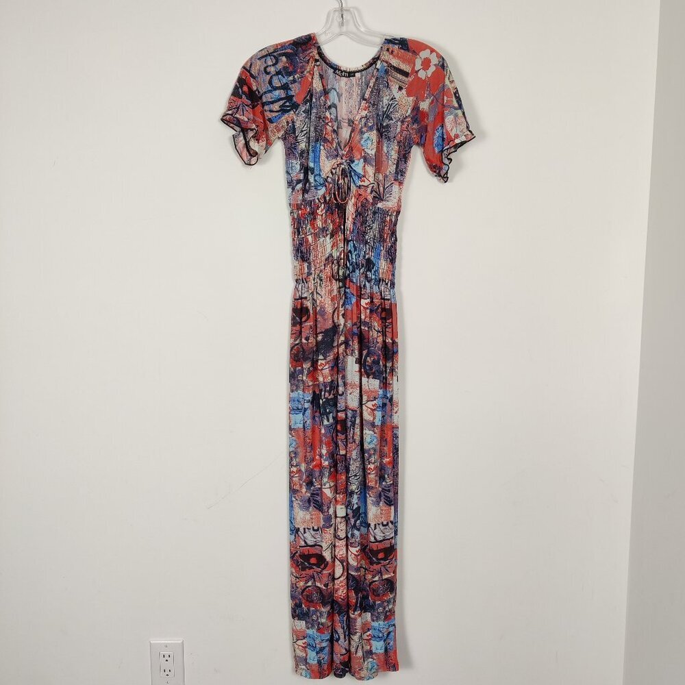 Moffi Women's Dress Size S Red Blue Summer Resortwear Bohemian Lagenlook Hippie